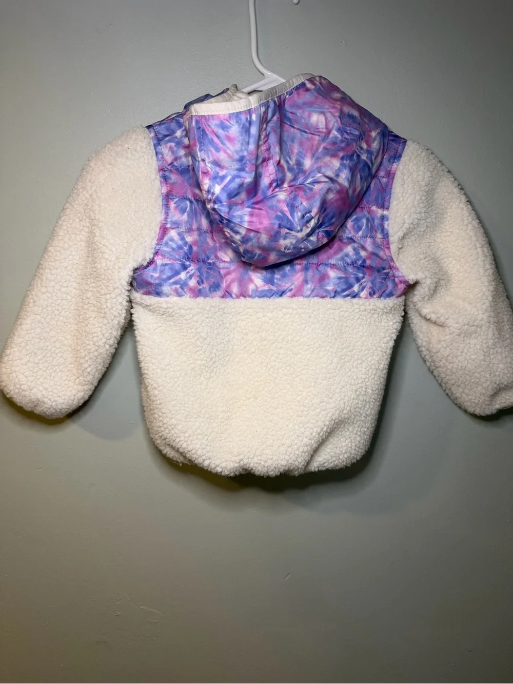 1 Madison Cream Sherpa Pullover with Purple Tie-Dye Hood